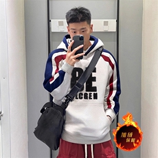 抖音得物供货提供视频秋冬重磅美式宽松接拼连帽卫衣3229，男装卫衣，电商A486