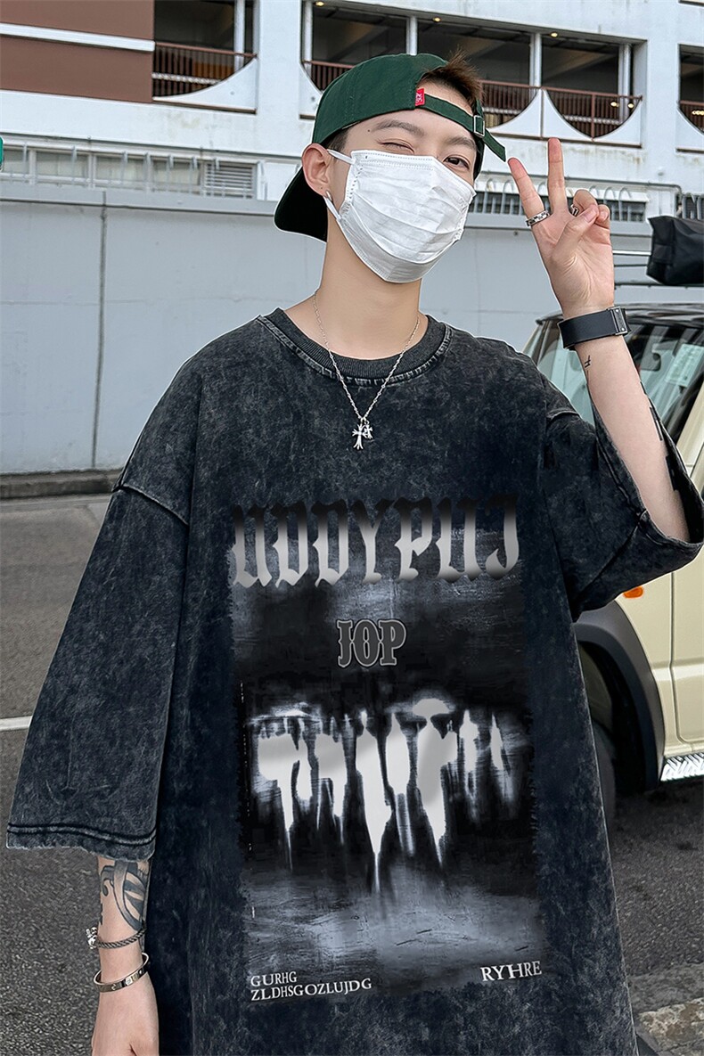 B239-1208-P38美式抽象人像个性印花复古水洗做旧半袖短袖T恤,男装T恤,星座514-2(原B239)