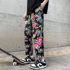 XK01东北大花风休闲小西裤九分民族风牡丹花修身潮男装裤，男装休闲裤，星座115A(原星座507）