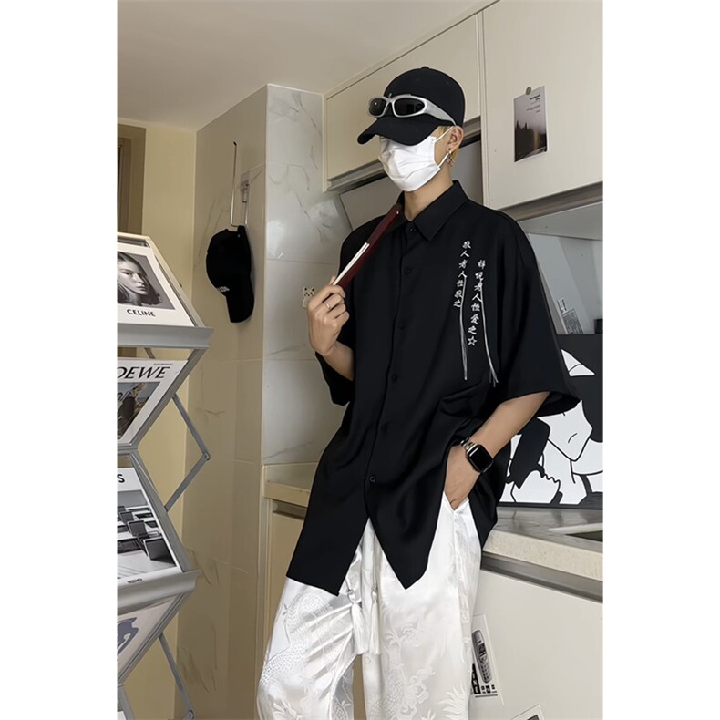 量大优新中式风刺绣流苏短袖衬衫冰丝垂感衬衣C2321-特P35,男装T恤,星座1213