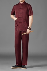MJ7225男士2023年夏季新款唐装男短袖风纽扣休闲套装男P92，男装民族服装，电商B360