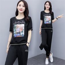 运动套装女夏2024新款潮牌时尚女款醋酸哈伦裤休闲两件套洋气时髦，女装套装/套裙，梦依杭