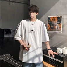 港风字母刺绣多色短袖T恤男DT77778P22块特价控45：供抖音视频，男装T恤，星座227-7
