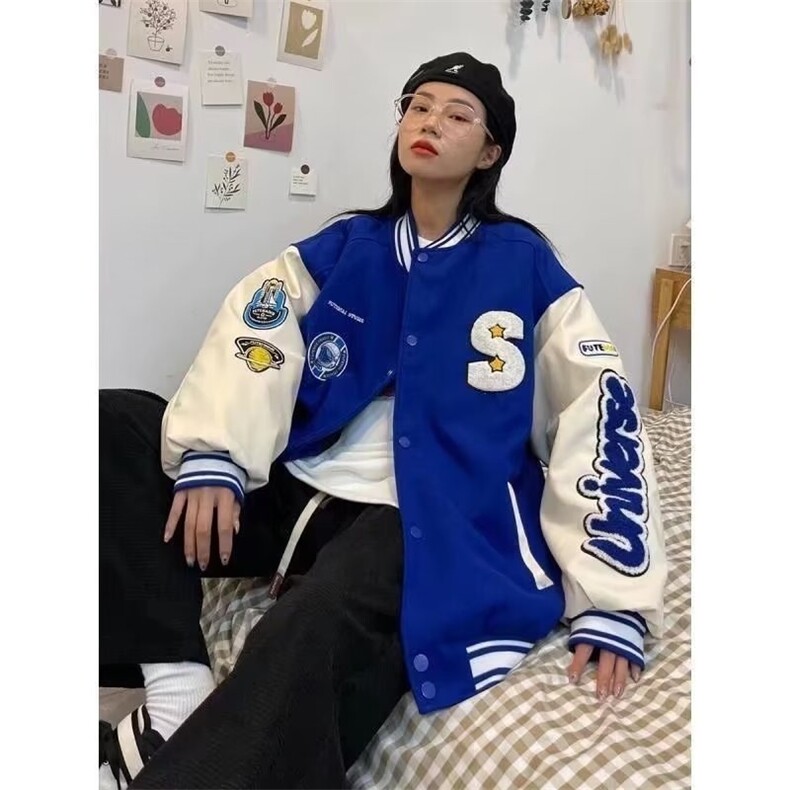 秋季美式拼接棒球服夹克男春秋宽松情侣休闲外套JK614-P45图片
