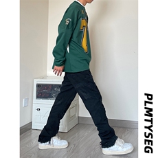 B221美式ins高街小众假破洞修身微喇牛仔裤LK22065-P65控88，男装牛仔裤，电商B221