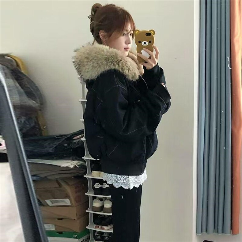 现货重磅boxy短款棉衣座山雕大毛毛领男女棉服水洗工装厚外套,男装棉衣,电商A486