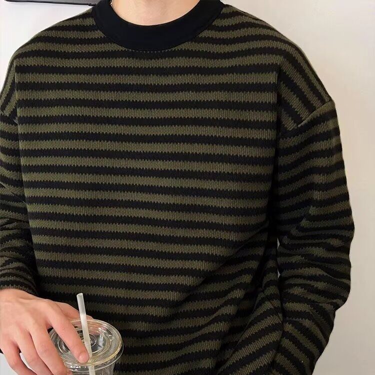 条纹休闲毛衣男女同款秋新款线衫长袖针织衫高级感上衣,男装针织衫/毛衣,星座506A
