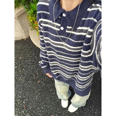 polo领条纹针织衫男女新款美式复古软糯宽松百搭上衣WLZ088-P55，男装针织衫/毛衣，星座1008