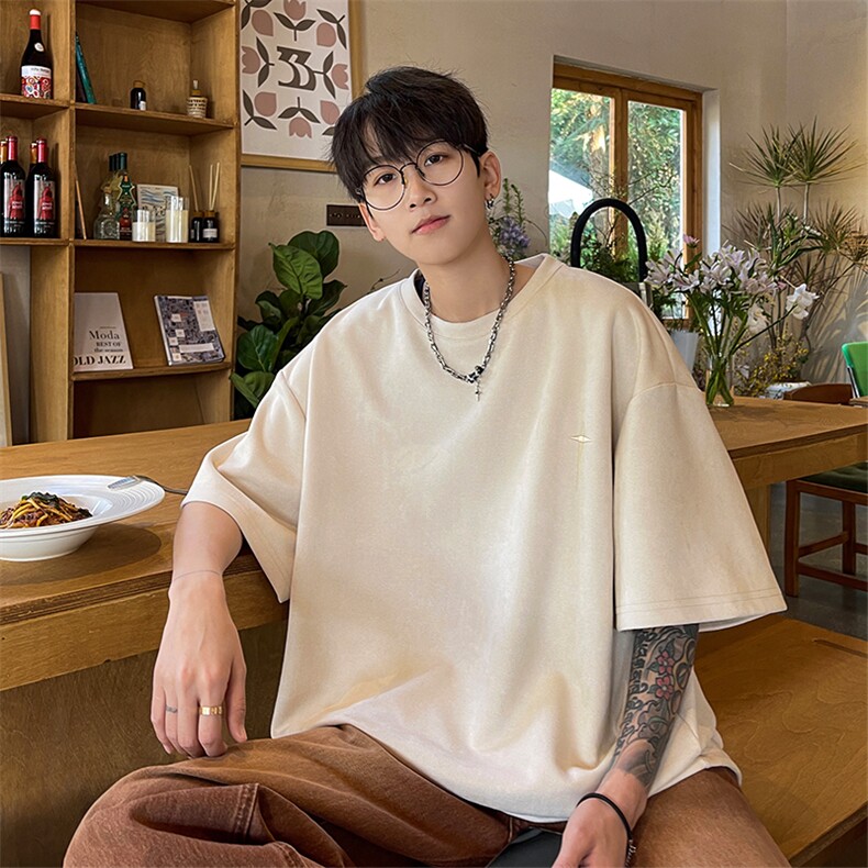 麂皮刺绣T恤XC3026-TP35控价48短袖t恤男青少年港风半袖上衣,男装T恤,电商A102-1