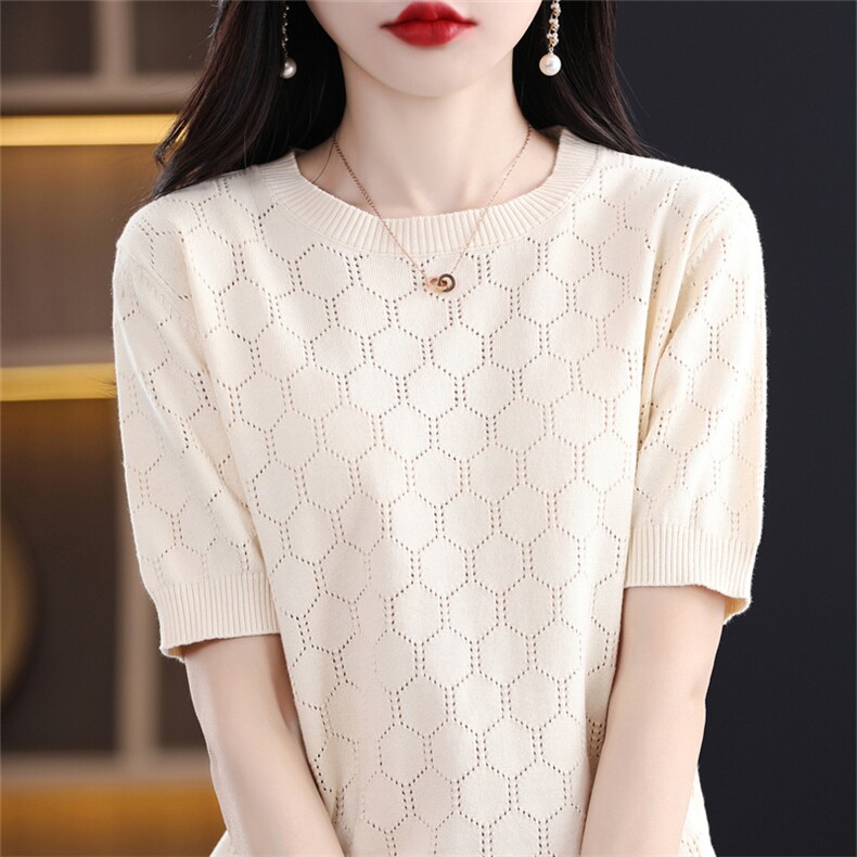24秋季新款纯棉T恤女宽松圆领舒适短袖百搭显瘦针织棉麻半袖上衣，女装针织衫/毛衣，斯美雅电商供货