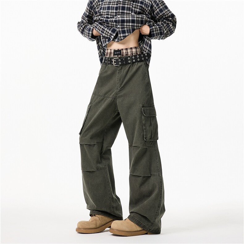 抖音品质潮流新款美式高街伞兵双褶宽松工装裤B313-K896-p70控98，男装休闲裤，电商B313
