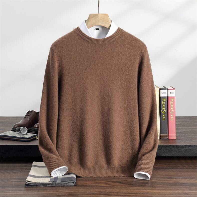 秋冬季35%羊绒休闲商务简约百搭七针平面圆领羊绒衫男装，男装羊绒套衫，纳丰羊绒