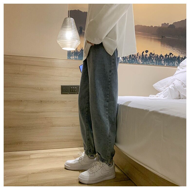 牛仔裤男ins港风束脚裤子宽松百搭潮牌九分裤韩版潮流老爹裤,男装牛仔裤,星座1210-1