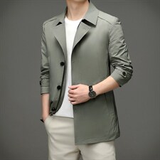 男士风衣2023秋季商务宽松上衣中年休闲翻领时尚百搭男装外套，男装风衣，电商B212（原钱塘6029）