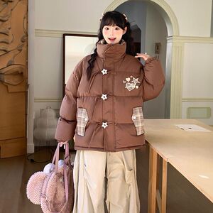 1506-1/M76511/P89韩系甜美星星盘扣设计拼接格纹棉服图片