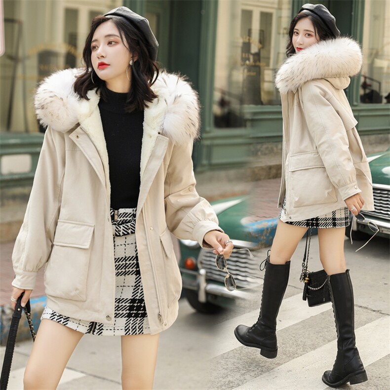 纯色韩版潮流显瘦中长款仿羊羔毛棉衣/棉服2020年冬季百搭派克服，女装棉衣/棉服，瑶迪依秀