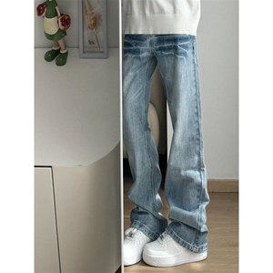 【有货】K7053CC-特P48浅蓝色闪电纹牛仔裤男女设计感直筒裤子