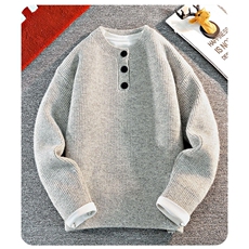 灰色美式复古亨利领毛衣男款冬季慵懒风高级感针织衫cleanfit外套，男装针织衫/毛衣，星座506A