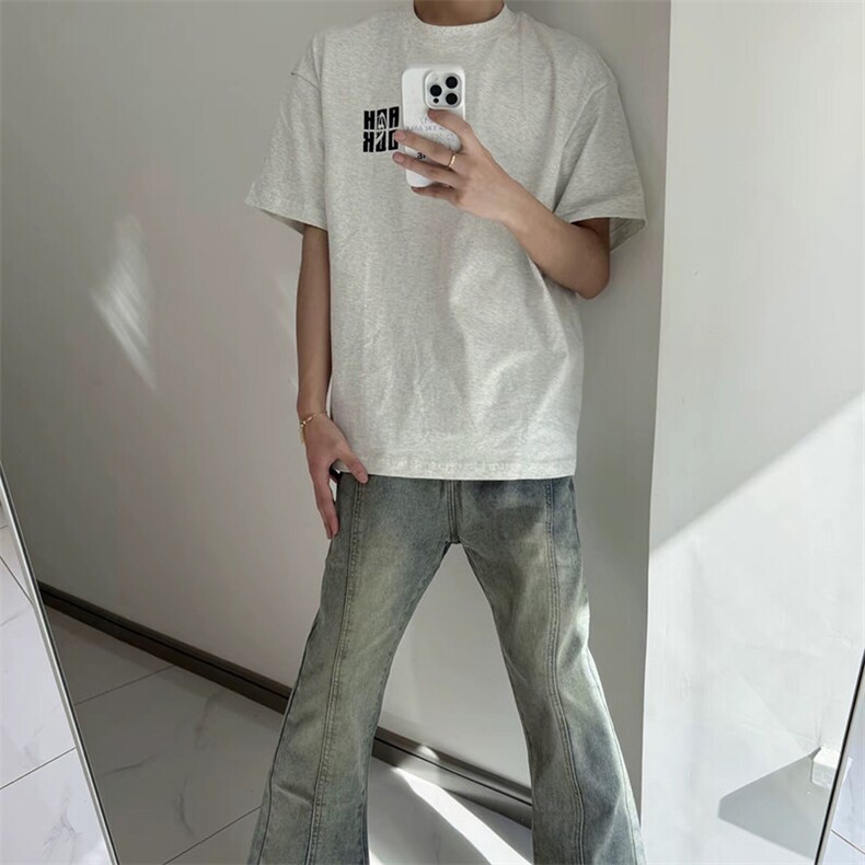 万针全刺绣工艺抖音得物高品质260克重磅纯棉双纱美式高街短袖T恤,男装T恤,电商A486