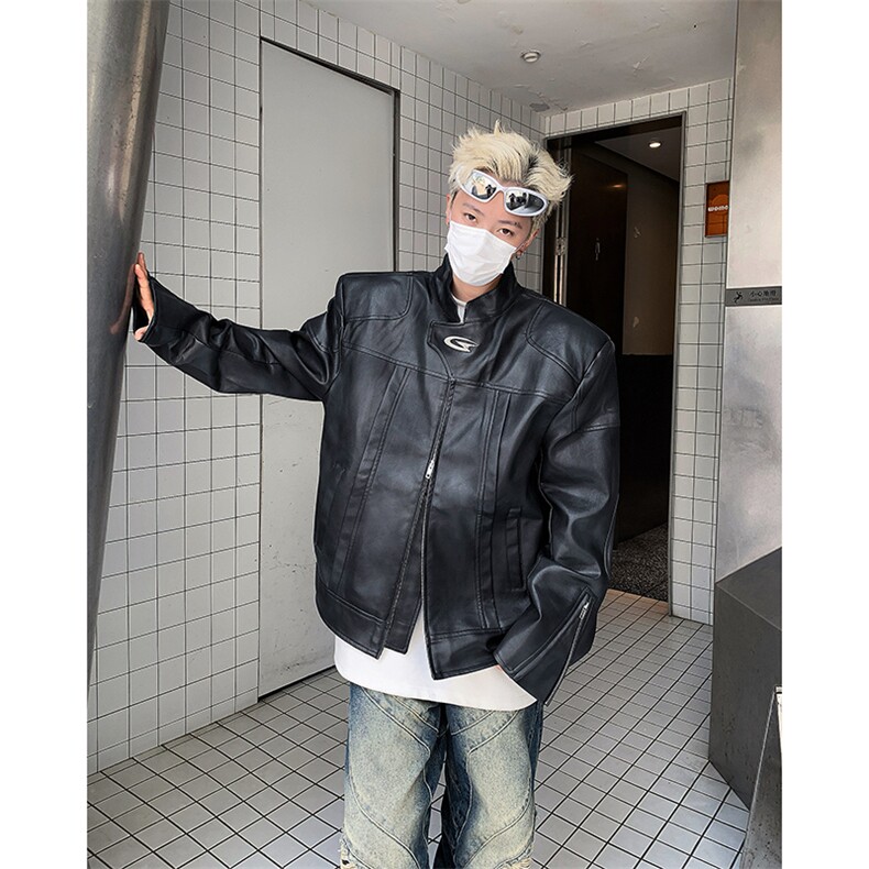 春秋季新款小众立领机车皮衣男宽松潮男垫肩夹克外套J85522-p83,男装夹克,星座1008