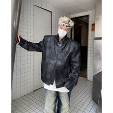 春秋季新款小众立领机车皮衣男宽松潮男垫肩夹克外套J85522-p83，男装夹克，星座1008