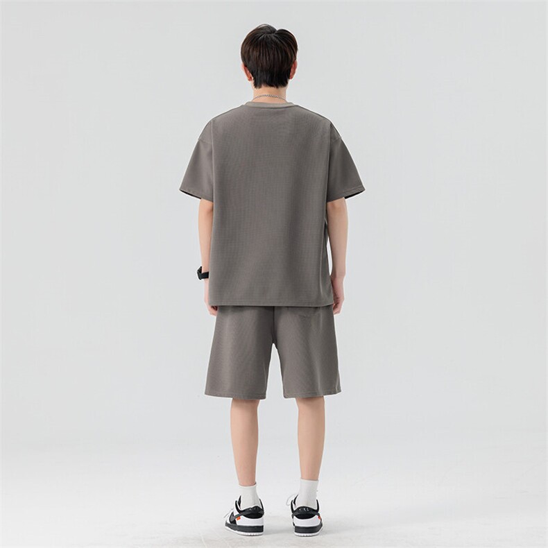 美式时尚字母印花短袖套装男简约圆领休闲短袖短裤两件套,男装休闲套装,星座914
