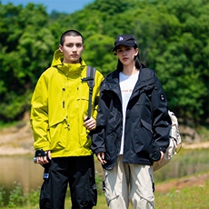 春秋户外冲锋衣男女同款防风防水连帽工装外套登山服夹克2481-P75，男装夹克，星座1403A