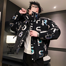 AY95/P158控208冬季社会小伙高端美式反光字母加厚羽绒棉服男黑首，男装棉衣，星座305B-1