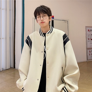 主推港风 小香风棒球服撞色拼接PU皮外套复古夹克男H873 P108图片