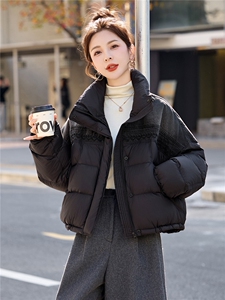 2025冬季新款韩版宽松立领牛仔拼接90白鸭绒羽绒服女短款面包服图片