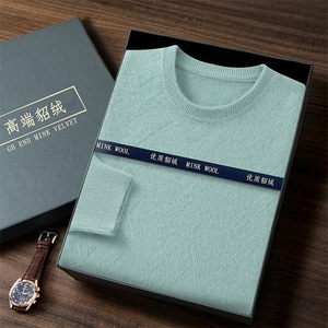 高端貂绒男士圆领毛衣 秋冬新款舒适百搭时尚针织衫图片