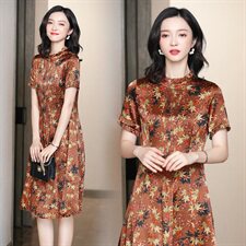 法单外贸原单出口品牌剪标尾单女装真丝收腰碎花桑蚕丝奢华连衣裙，女装连衣裙，阿舍尔精品