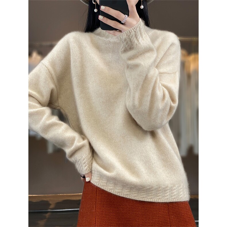 秋冬新款100%纯羊毛衫女半高领麻花加厚毛衣百搭羊绒打底针织衫，女装羊毛衫，吉高羊绒