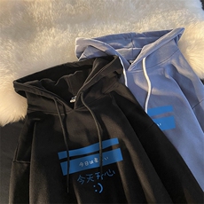 WY2033-P35加绒款-P40纯棉连帽卫衣男大码运动帽衫宽松薄外套男，男装卫衣，电商A040