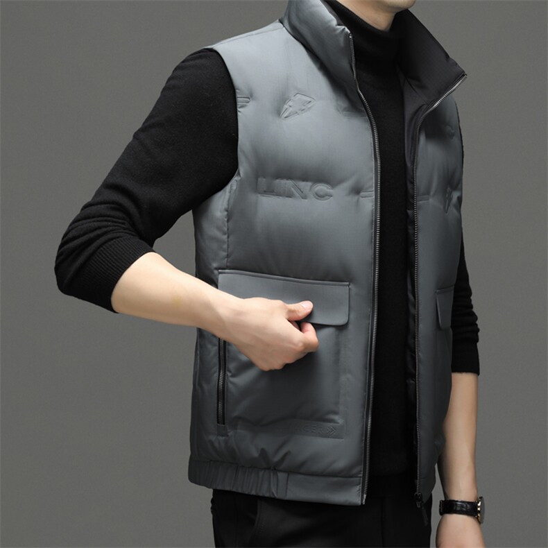 立领羽绒服马甲保暖男装2024新款柔软保暖宽松80鸭绒防寒服外套,男装羽绒服,钱塘6003（原4033）