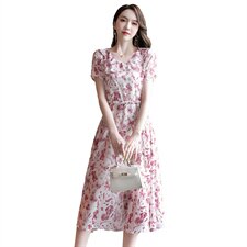 2025夏季现货时尚优雅气质荷叶花边V领收腰显瘦修身连衣裙，女装连衣裙，臻衣坊