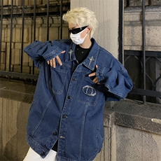 男装牛仔外套2026秋季几何绣标印花男生翻领夹克XZ514-2-N99-P88，男装工装外套，星座514-2(原B239)