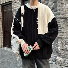M212-P47日系毛衣男女个性撞色拼接秋冬设计感小众风情侣套头，男装针织衫/毛衣，电商B323A