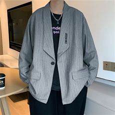 秋季韩版复古条纹西装男港风英伦西服学院风上衣外套W5987-P70，男装西服，星座512-2