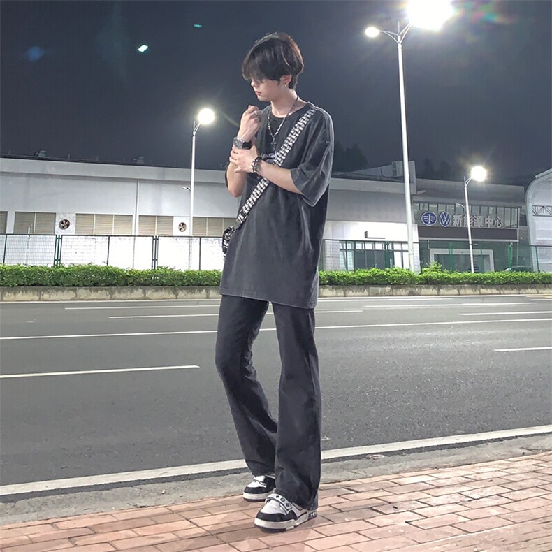纯黑色微喇叭牛仔裤修身弹力KZ06-P55,男装牛仔裤,星座310A-4