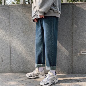 新款港风简约百搭直筒牛仔裤男潮流休闲宽松男女毛边阔腿k68-p35，男装牛仔裤，星座1008-2