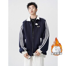 秋冬季潮复古三条杠卫衣保暖外套潮宽松拼接外套情侣款夹克棒球服，男装夹克，星座302B