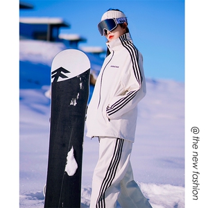情侣滑雪服套装男防风防水时尚大码条纹拼接保暖外套TZ031-P235图片