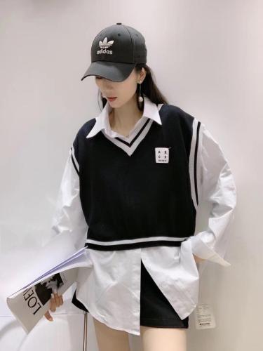 2021秋装新款假两件套衬衣针织衫上衣,女装其它,蜜思优沫