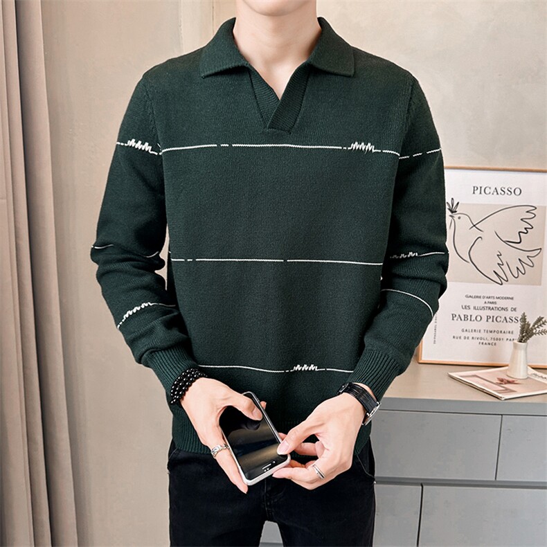 2025秋款毛衣男店主风条纹针织衫翻领套头男上衣B317/M5783/P78,男装针织衫/毛衣,电商B317