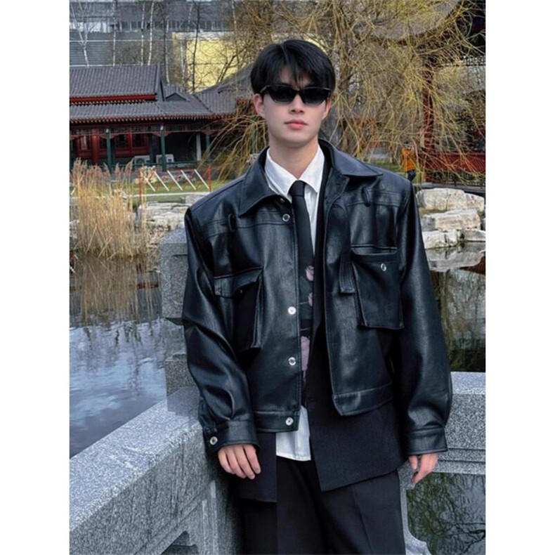 潮牌痞帅短款皮衣夹克韩版潮牌骑行机车服上衣外套 JK636 特P80图片