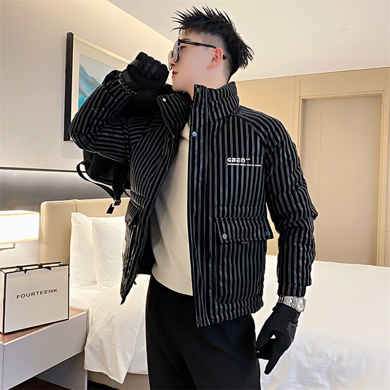 AY72/P158控208冬季社会小伙条纹潮牌痞帅百搭棉衣外套男黑首1,男装棉衣,星座305B-1