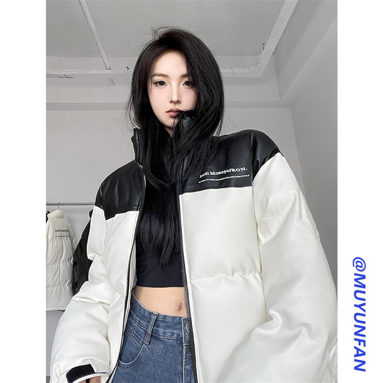 冬季港风纯色立领皮棉衣防风加绒加厚拼色加厚棉衣外套MY6083P85，男装棉衣，电商A128