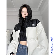 冬季港风纯色立领皮棉衣防风加绒加厚拼色加厚棉衣外套MY6083P85，男装棉衣，电商A128