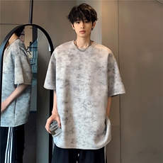 高街潮牌美式复古吊染设计感男女同款百搭短袖上衣T13-P25，男装T恤，电商C307